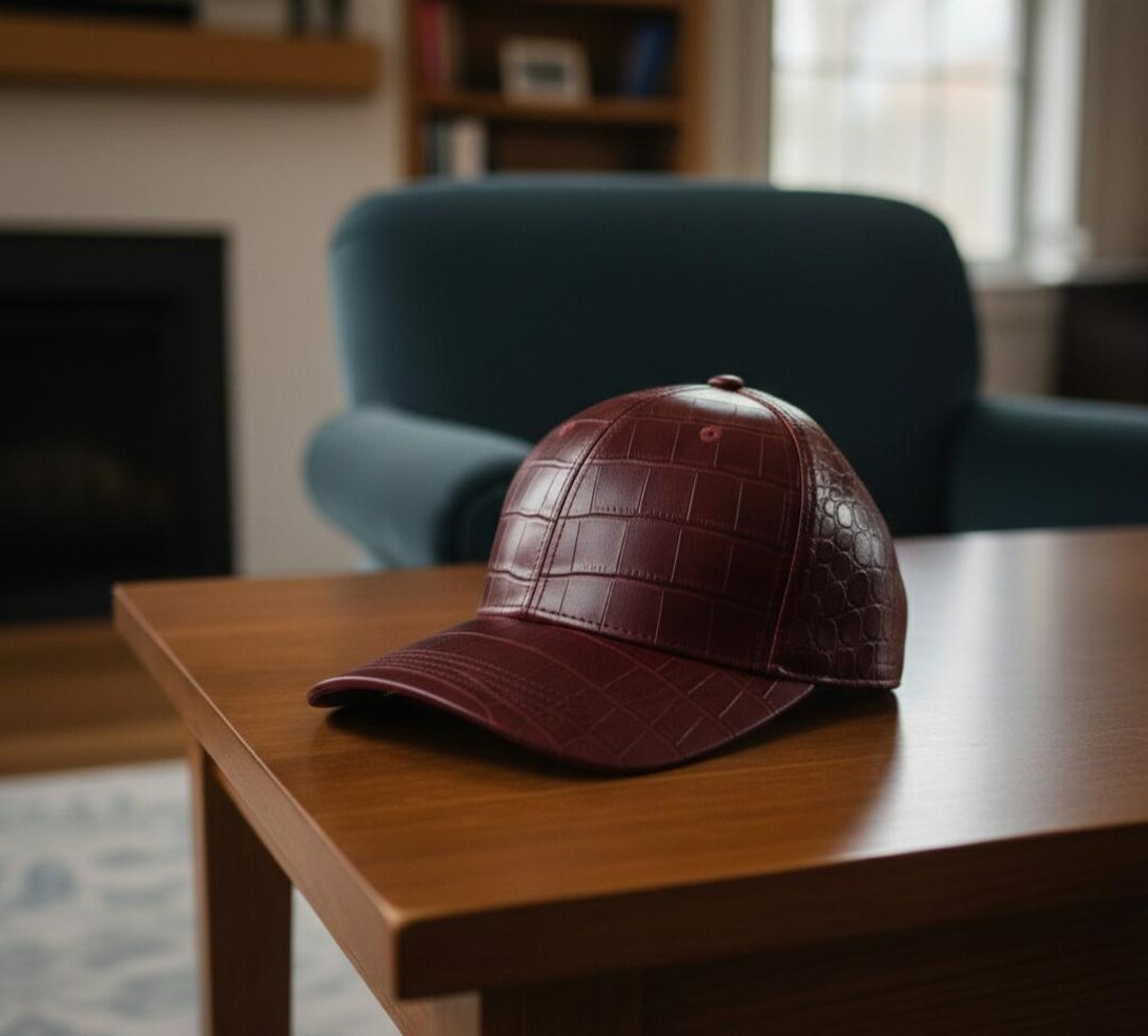 Red Crocodile Embossed Leather Baseball Cap, Luxury Gator Print ...