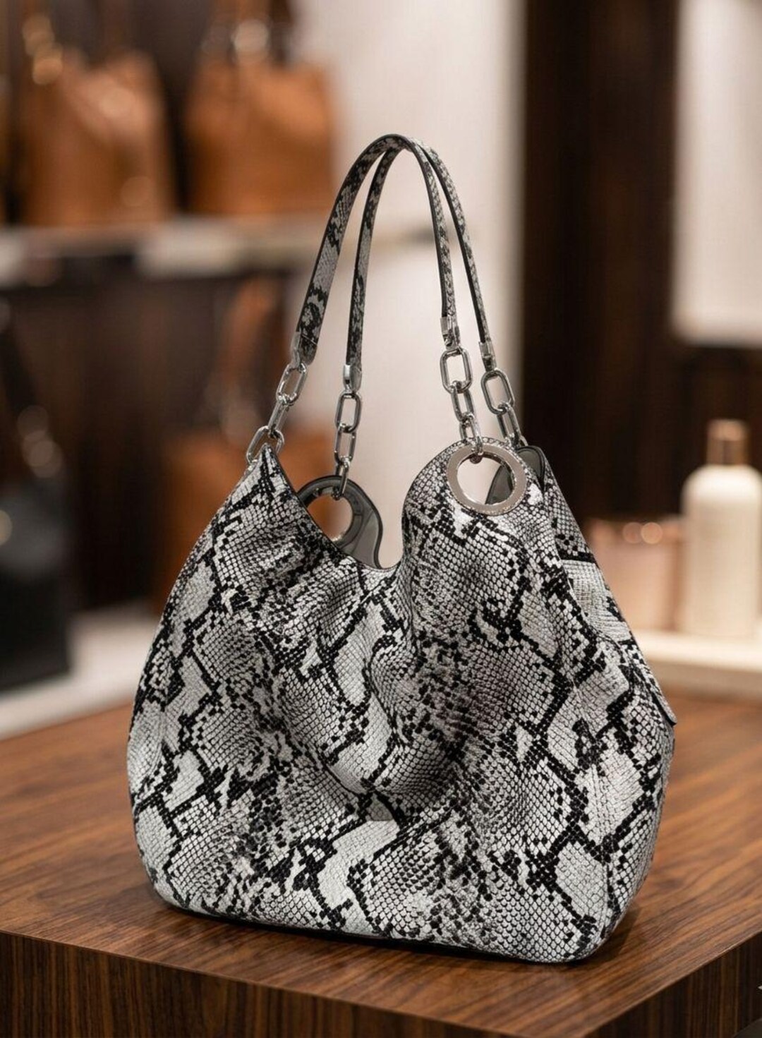 Beige Python Leather Big Hobo Bag: Luxury Snakeskin Shoulder Bag - Etsy