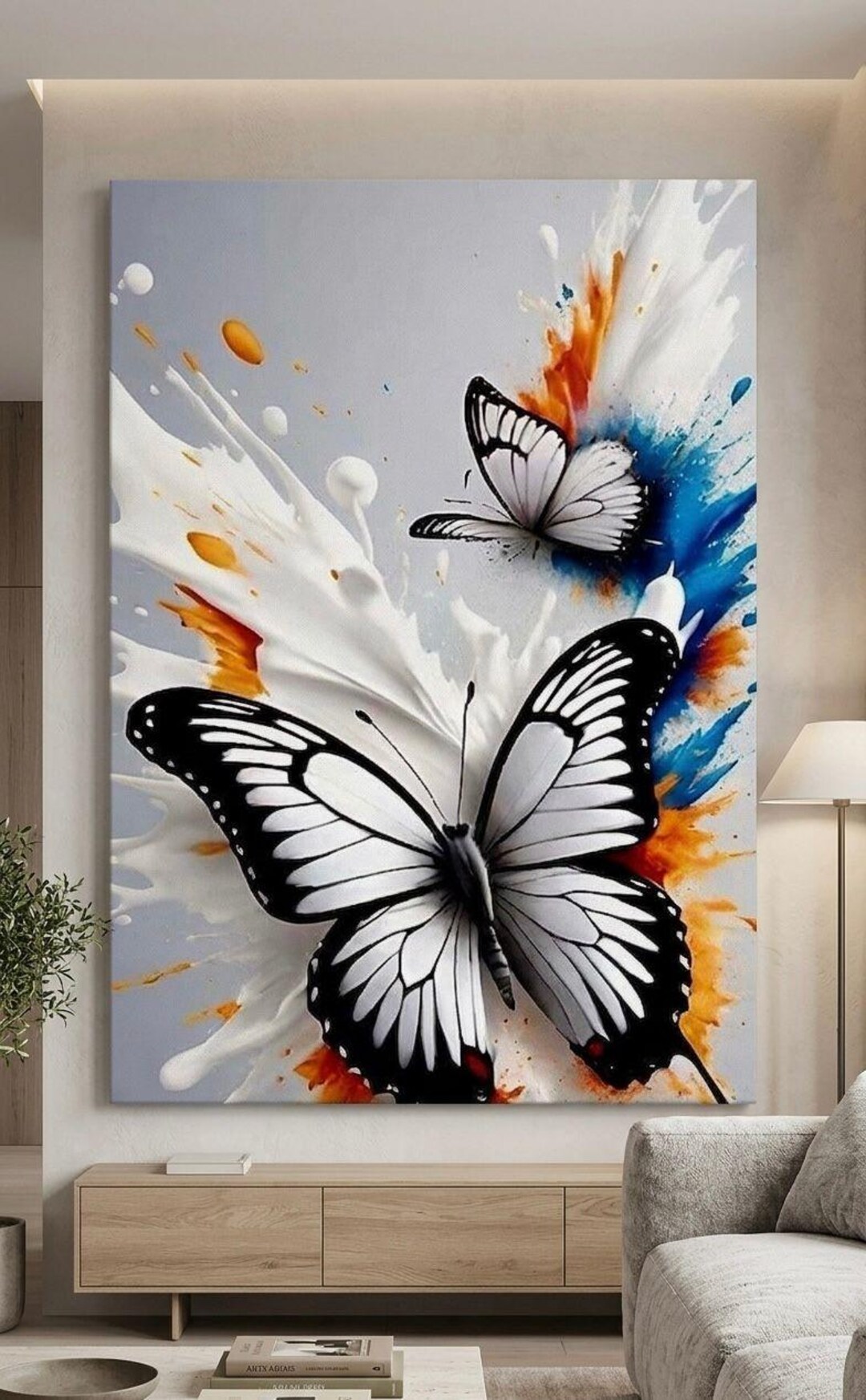 Modern Abstract Butterfly Canvas Wall Art | Large Monarch Butterfly ...