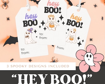 Hej Bu Halloween-spöketiketter - Söta Halloween-presentetiketter - Läskiga gåvoetiketter - Gör-det-själv Halloween-festdekorationer - Utskrivbara Halloween-etiketter