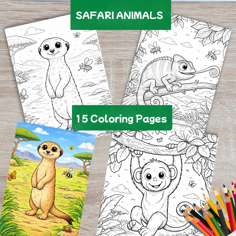 Safari Animals 15 Coloring Pages PDF for Kids and Adults Instant ...