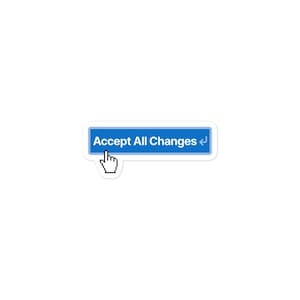 May include: A rectangular blue sticker with rounded corners featuring the white text Accept All Changes and a white return arrow symbol. A pixelated white computer mouse cursor hand icon is positioned at the bottom left of the blue button.