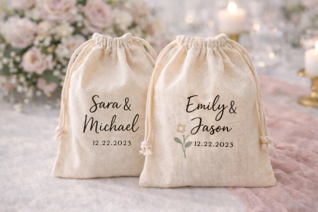 Bridal Shower Favor Bags 25-50 Pcs, Personalized Muslin Cotton Pouches ...