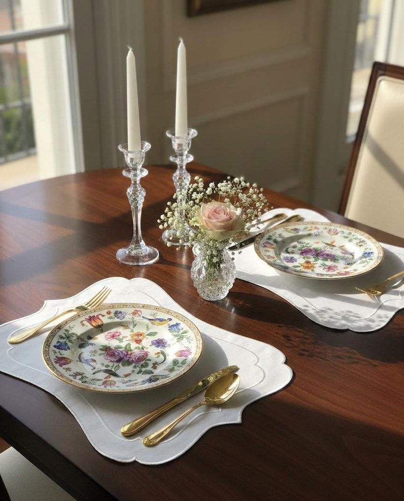 Embroidered Linen Placemats – Handmade Modern Table Decor, Set of 6 or 12
