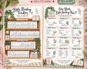 One Year Bible Reading Plan & Tracker Bundle, Chronological Scripture Study (Digital Download)
