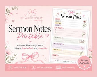 Sermon Notes Printable, Church Bible Study Worksheet (Digital Download)