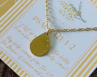 Collar delicado de oro con el Salmo 121: Joyería con versículo bíblico.