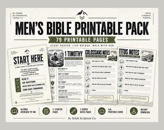 Men's Bible Study Printable Pack, 66 Book Overviews, Guided Notes (Digital Download)