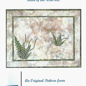 May include: A rectangular fabric wall art piece featuring green dandelion plants with white seeds against a mottled beige and brown background. The text reads: Gone With the Wind! Wind Blown, Dancing Dandelions are the Heart of this Wall Art. An Original Pattern from EB Designs by Eileen.