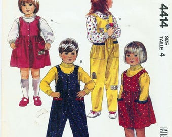 McCalls Vintage 1989 Pattern 4414  Girls Jumper Boys Jumpsuit Size 4 Jumper, Jumpsuit and Tops, Top for Stretch Knits Only UNCUT PATTERN