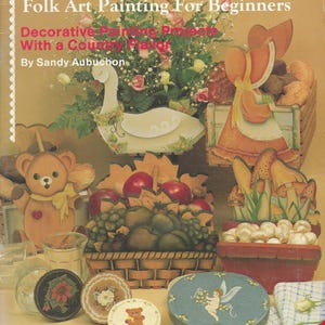 Just Plain Country 7837 Rutig Folkkonstmålning För Nybörjare - Sandy Aubuchon Spårbara Mönster Häftklammerbindning 48 Sidor 1985 I NYSKIK