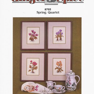 Spring Quartet Charted Designs av Ginger Gouger #8702 Från Ginger & Spice 1986 Viköppningsmönster I NYSKIK 18 st 25x33 cm