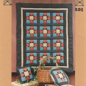 Amish Star Using Folded Star No-Stitch Piecing Method Pattern 201 From Kitty Korner Designs Wallhanging 40x48, Basket 12x13, and Pillow too