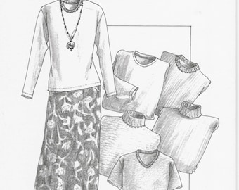 Patrón Great Copy Patterns #420 para mujer, tallas desde extra pequeña hasta extra grande. Jerséis y falda en forma de A. Patrón nuevo, sin cortar.