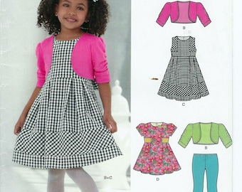New Look kids! Pattern A6259 Little Girls Full Dress, Leggings, Sleeveless or Cap Sleeve Dress and Bolero size 3-8 MINT CONDITION