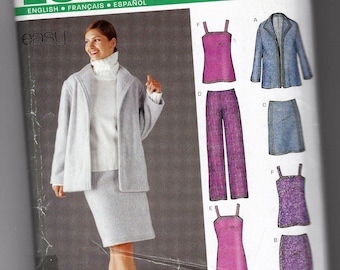 New Look Easy Pattern 6213 Womens Sz 10-22 Wardrobe Jacket, Skirts, Sleeveless Under Tops, Dress and Pants- Very Large Pattern -Worn Sleeve