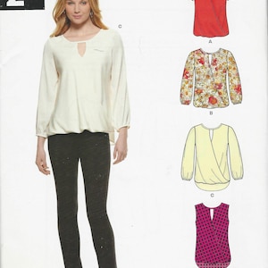 Patroon nieuwe look A6303 casual pull-on tops dames en dames, maten 8-20, met mouw- en halsvariaties NIEUW PATROON