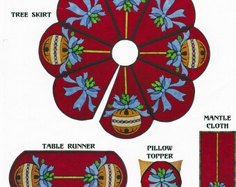 Ornamental Christmas Tree Skirt, Table Runner, Pillow Topper, Mantle Cloth Fused Pieces  Background by Details by Diane - HUGE Uncut Pattern