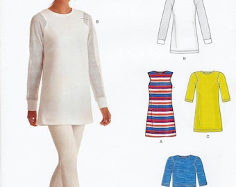New Look Easy Just 4 Knits Pattern 6343 Misses Sz 6-18 Tunic, Sleeveless Dress, Dress with 3/4 Sleeves & Jacket -Bust 30.5-40 NEW CONDITION