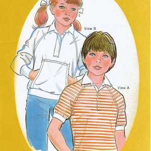May include: Vintage sewing pattern for a child's placket shirt. The illustration shows two children wearing the shirt in different styles. The pattern is labeled "SewEasy 156" and includes sizes 6, 8, 10, and 12.