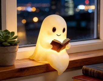 Ghost Night Light, Reading Night Light , Spooky Halloween Night Light, Resin Spooky Lantern Lamp, Bookshelf Figurine, Book Nook Decor