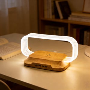 Luz nocturna inteligente LED con control táctil / Estación de carga inalámbrica / Lámpara de mesilla de noche para dormitorio