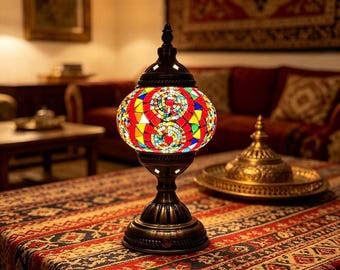 手作りのモザイクテーブルランプ、トルコ製ガラスナイトライト、ボヘミアンスタイルの装飾、USB充電