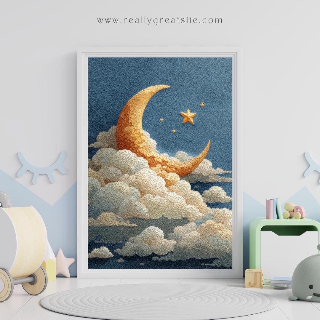 Dreamy Moon and Stars – Printable Night Sky Wall Art - Etsy