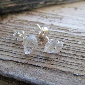 Raw Herkimer DIAMOND Earrings, Tiny Diamond Earrings, Genuine Quartz Points, Sterling Silver Studs, April Birthstone, Master Healer, Chakra