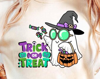 Trick or Treat Ghost Shirt, Witch Ghost Halloween Party T-Shirt, Spooky Season Candy Tee