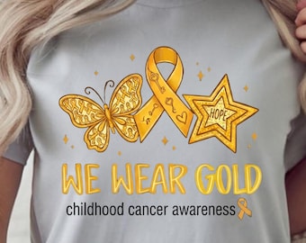 We Wear Gold Childhood Cancer Awareness Shirt, Gold Ribbon Hope Star T-Shirt