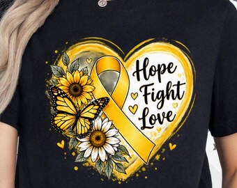 Childhood Cancer Awareness Shirt, Go Gold September T-Shirt, Gold Ribbon Sunflower Butterfly Tee