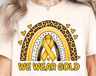 We Wear Gold Childhood Cancer Awareness Shirt, Ribbon Rainbow T-Shirt, Kids Cancer Gift