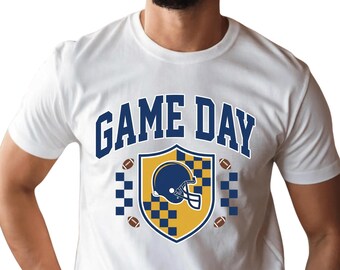 Vintage Game Day American Football Mom T-Shirt, Navy Gold Quarterback Tee, Sports Fan Gift