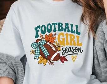 Football Girl Season Shirt, Fall Game Day Bow Graphic T-Shirt, Autumn Football Mom Tee