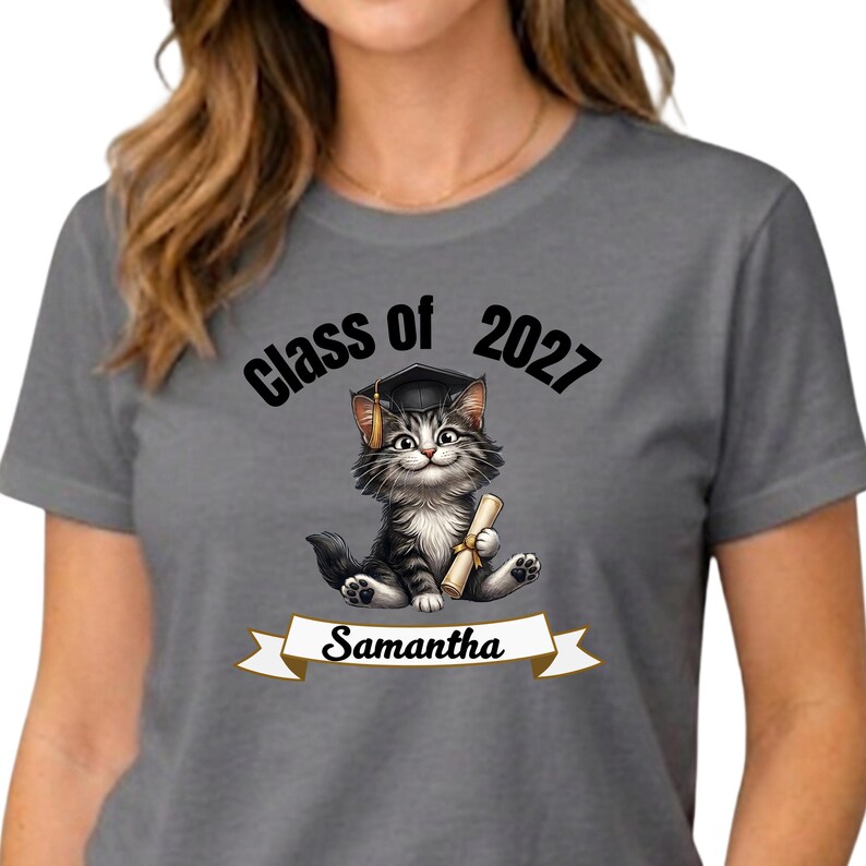 Custom Cat Graduation Shirt 2027, Personalized Senior Tee With Name ...