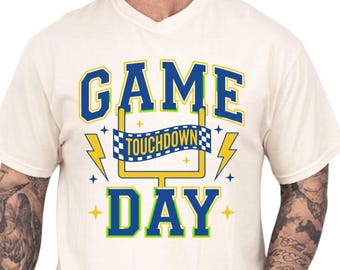 Game Day Touchdown Football Shirt, Yellow Goal Post Lightning T-Shirt, American Football Mom Tee