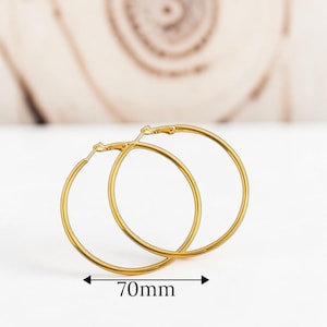 Orecchini a cerchio grandi da 70 mm in acciaio inossidabile per donna – Set di 2 paia di orecchini a cerchio grandi e sottili placcati in oro 14 carati e argento, gioielli di tendenza