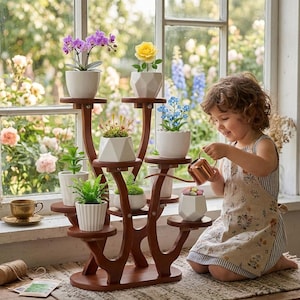 9 Pots Mini Succulent Plant Stand | Bamboo Windowsill Plant Shelf | Multi-Tier Tabletop Plant Holder | Indoor Display Rack for Succulents,