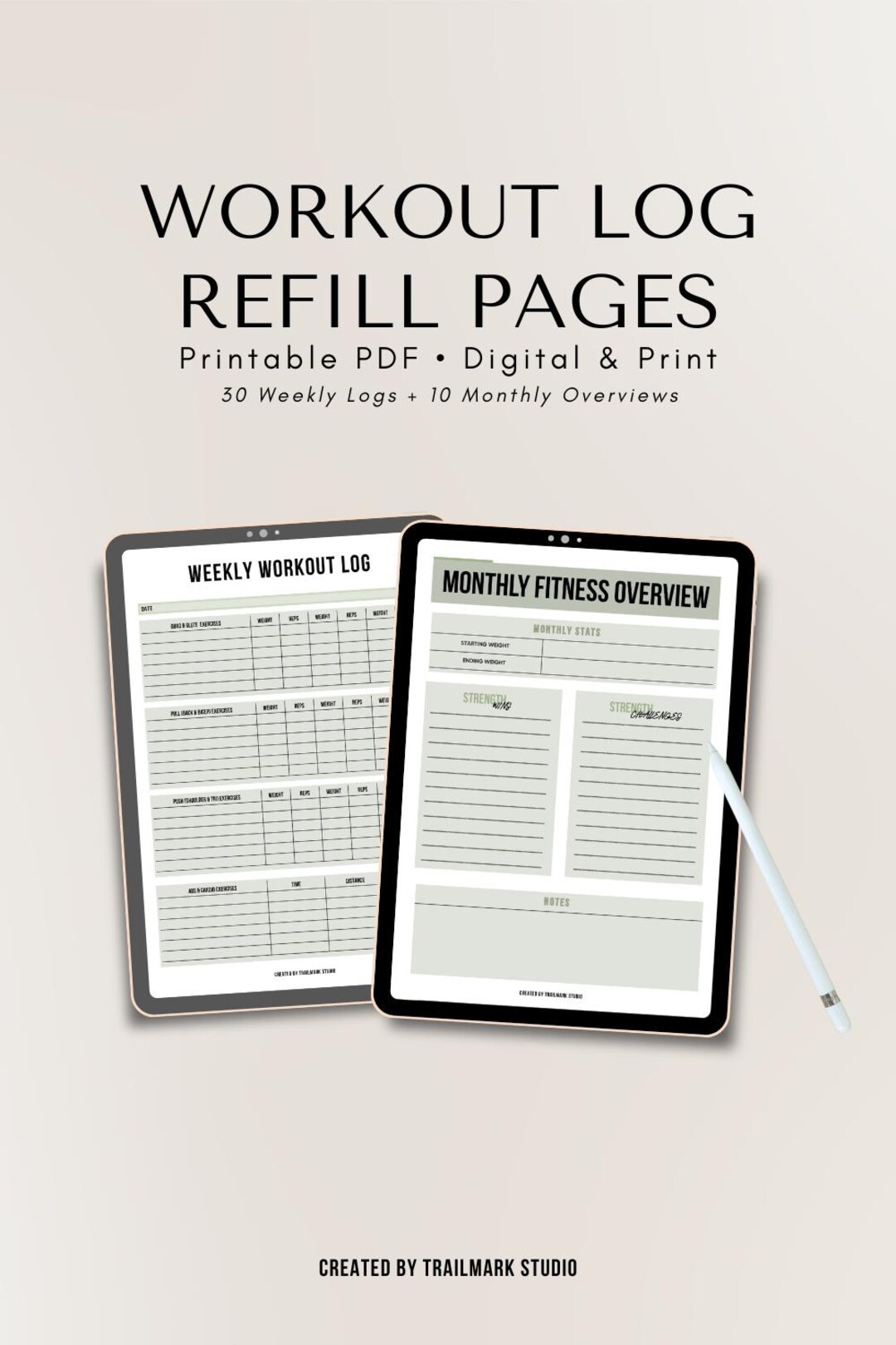 Workout Log Refill Pack | Printable Weekly Workout Logs | Fitness ...