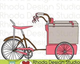 Retro Ice Cream Trike Bikes Digital Clip Art Vintage Bicycles Clipart