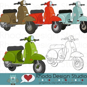 Rouge, menthe, vert et bleu mobylette Moto Scooter timbre numérique Clip Art