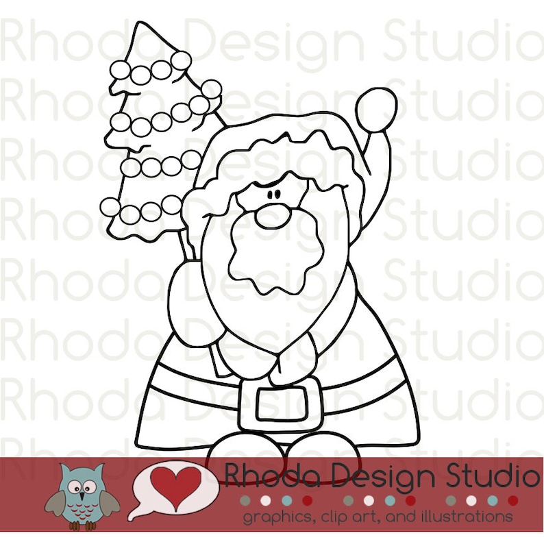 Santa and Tree Digital Clip Art Christmas stamps image 0