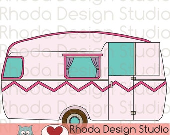 Vintage Camper Shabby Pink Digital Clip Art Retro Camp Trailers