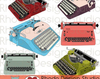 Vintage Typewriters Digital Clip Art Retro Corona, Royal, Voss