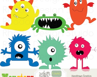 Digital Clip Art Monsters Halloween Party graphics design