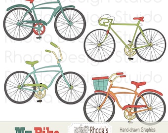 Retro Bikes Digital Clip Art Vintage Bicycles Set 1 (Retro)