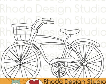 Retro Bike With Basket Digital Stamp Clip Art Vintage Bicycles