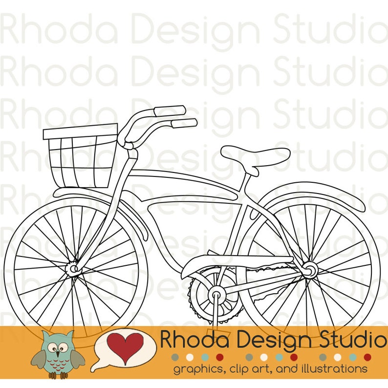 Retro Bike With Basket Digital Stamp Clip Art Vintage Bicycles image 1