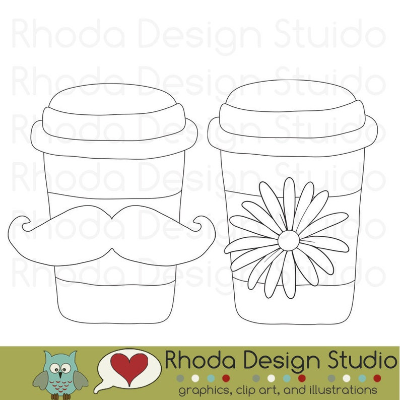 Coffee Couple Love Movember Mustache Digital Stamps Clip